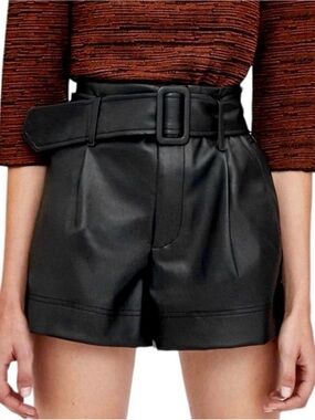 Zara Black Faux Leather High Waist Shorts with Belt